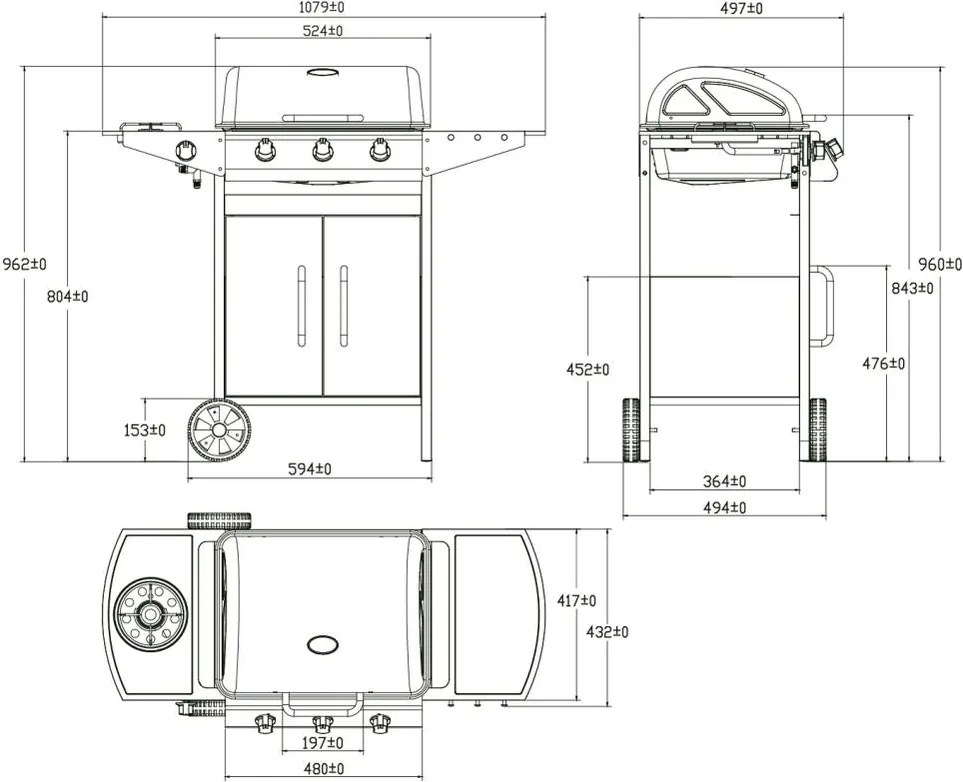 Avenberg BOSTON Gázgrill BBQ oldalsó égővel