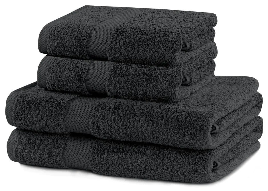 Sötétszürke frottír pamut törölköző és fürdőlepedő készlet 4 db-os Marina – Restilo