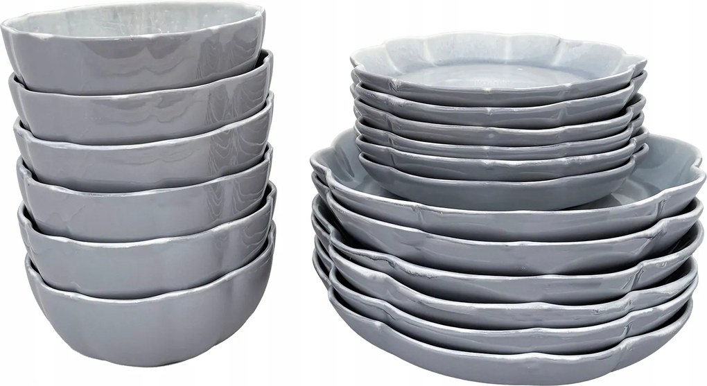 6 Személyes Étkezőgarnitúra 18 Db-os Szürke Kék Kerámia Tányér Szett