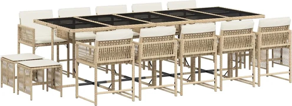 vidaXL 15 részes bézs polyrattan kerti étkezőgarnitúra párnákkal