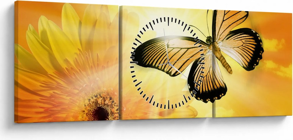 Kép - Sárga pillangó virággal (órával) (90x30 cm)