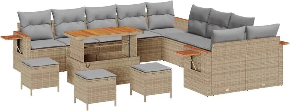 vidaXL Kerti Kanapé Szett 18 pcs Beige és Világosszürke polirattan