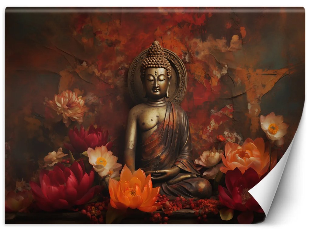 Gario Fotótapéta Egy meditáló Buddha szobor és színes virágok Anyag: Vlies, Méret: 100 x 70 cm