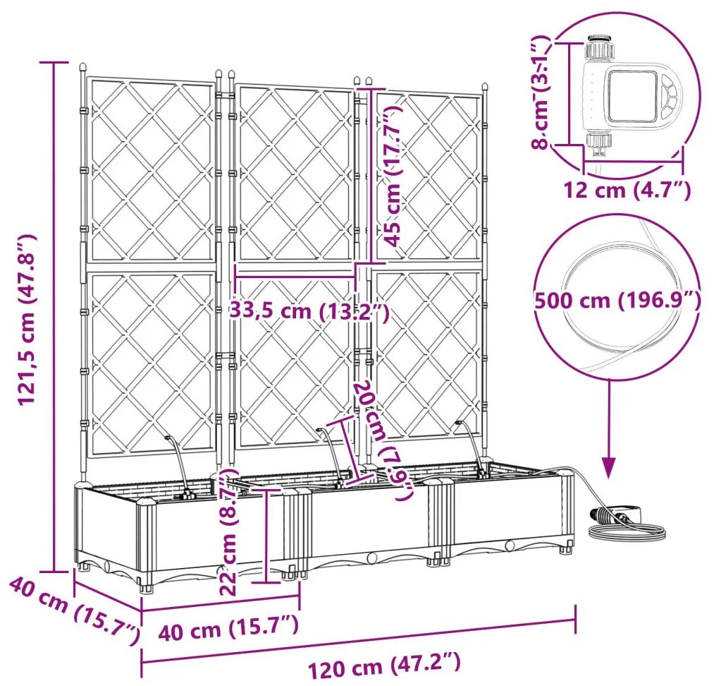 Kerti ültetők Világosszürke 120 x 40 x 126 cm Acél