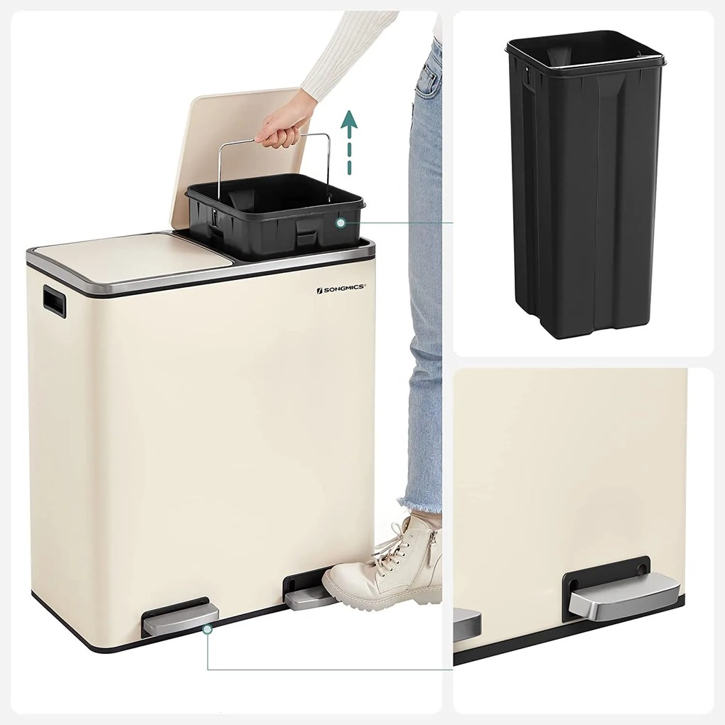 Fém pedálos soft close szemetes,15 db szemeteszsákkal, felhőfehér