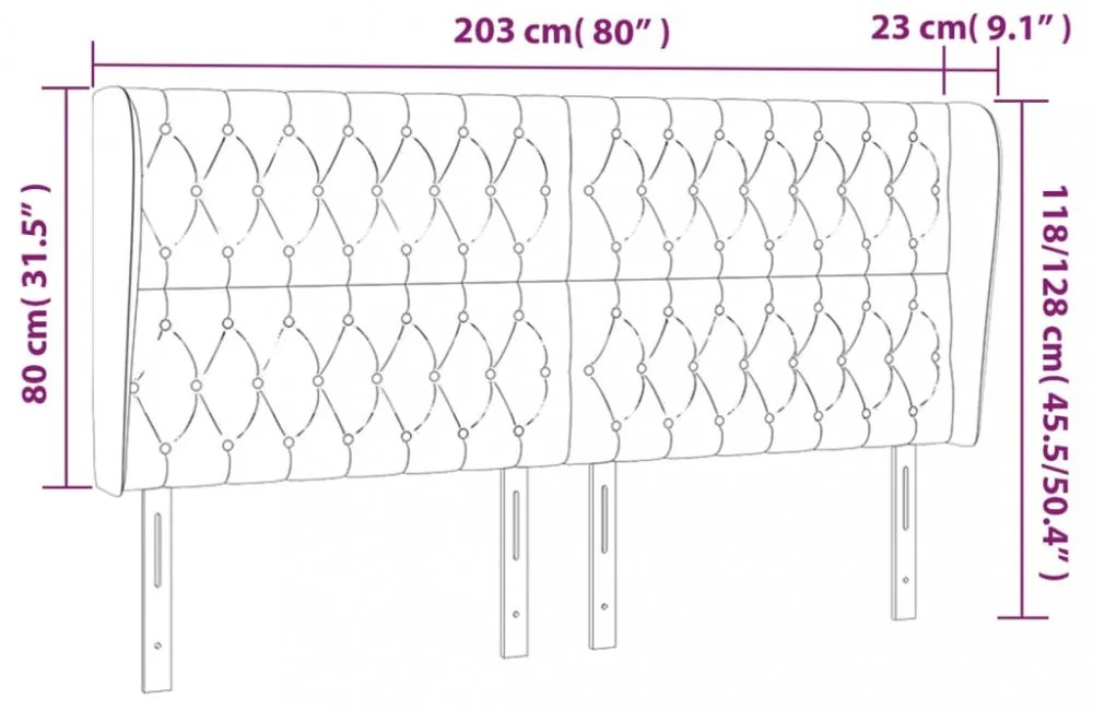 sötétszürke szövet fejtámla szárnyakkal 203x23x118/128 cm