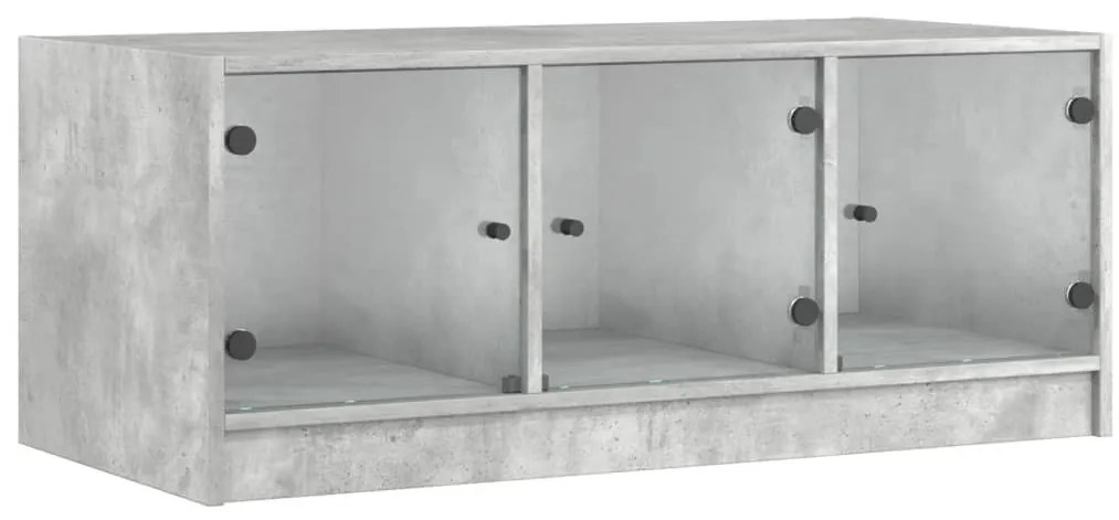 Betonszürke dohányzóasztal üvegajtókkal 102 x 50 x 42 cm