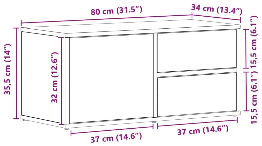TV Szekrény Hagyományos tölgy 80x34x35,5 cm Műanyag