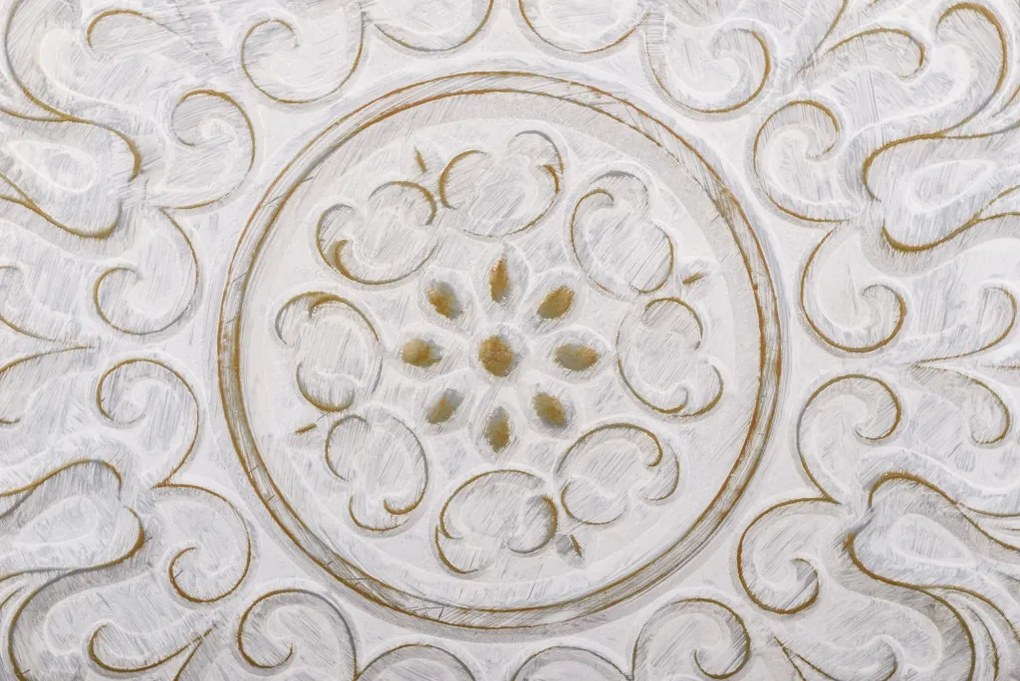 Casa Roma design kör alakú natúrbarna-krémfehér díszesen faragott nagy méretű faldekoráció 91x91x3cm
