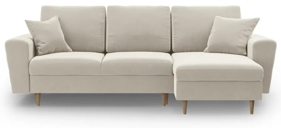 Bézs bársony kinyitható tárolóhelyes sarokkanapé Kyoto – Cosmopolitan Design
