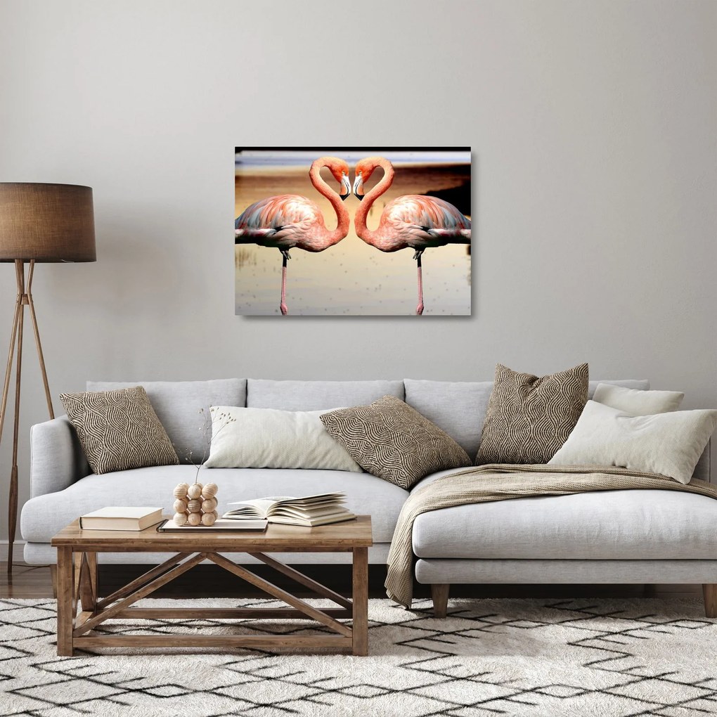 Kép - két flamingó (üvegen) (70x50 cm)