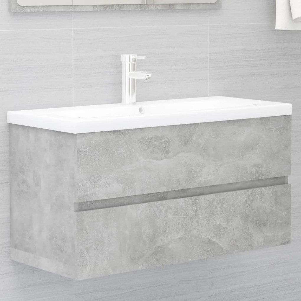 Betonszürke szerelt fa mosdószekrény 90 x 38,5 x 45 cm