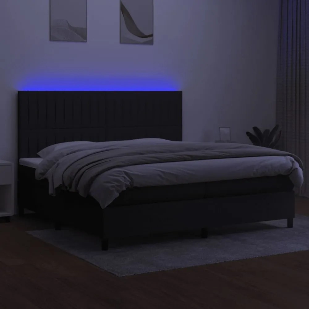 fekete szövet rugós és LED-es ágy matraccal 200x200 cm