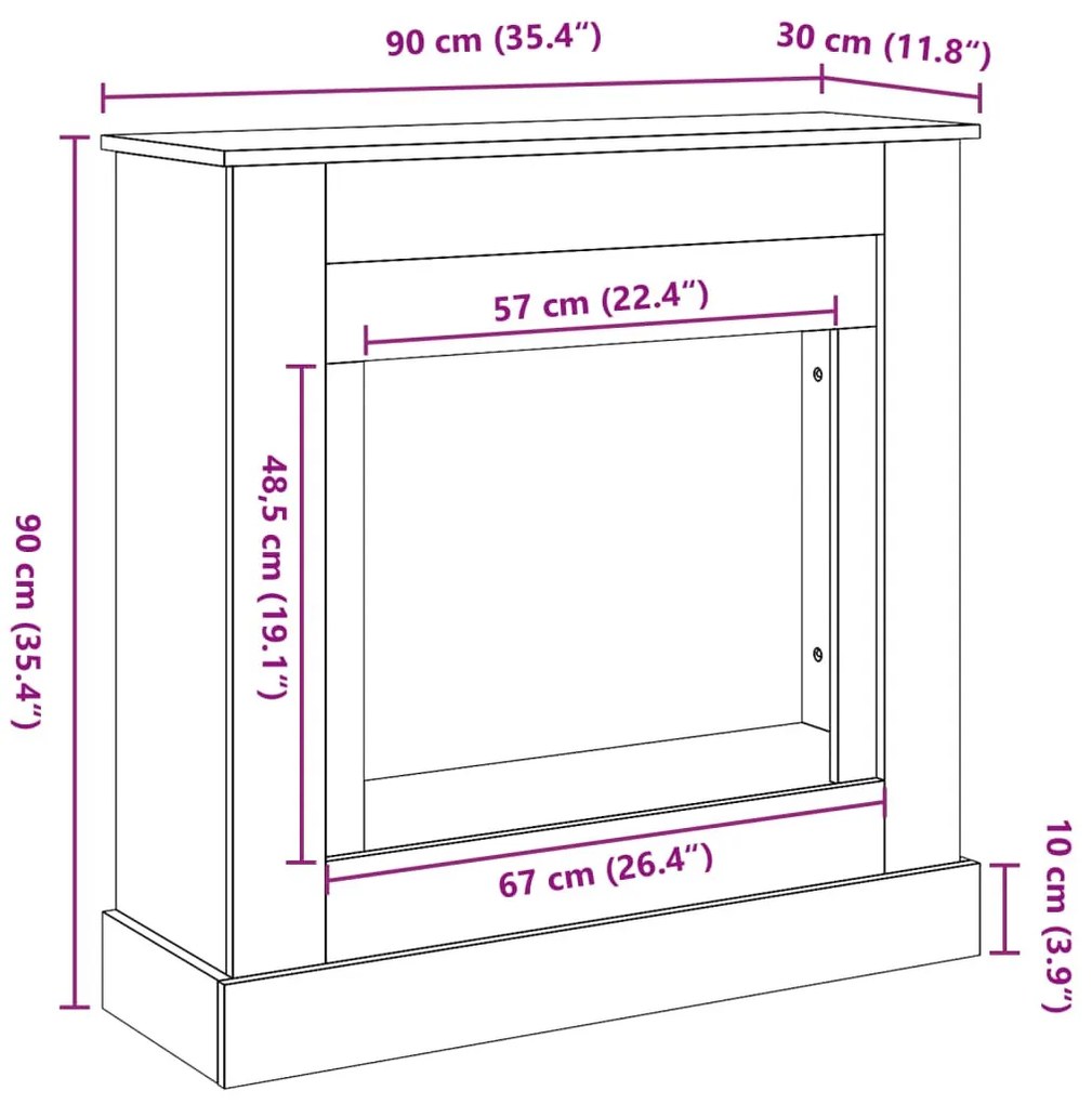barna tölgy színű szerelt fa kandallóburkolat 90 x 30 x 90 cm