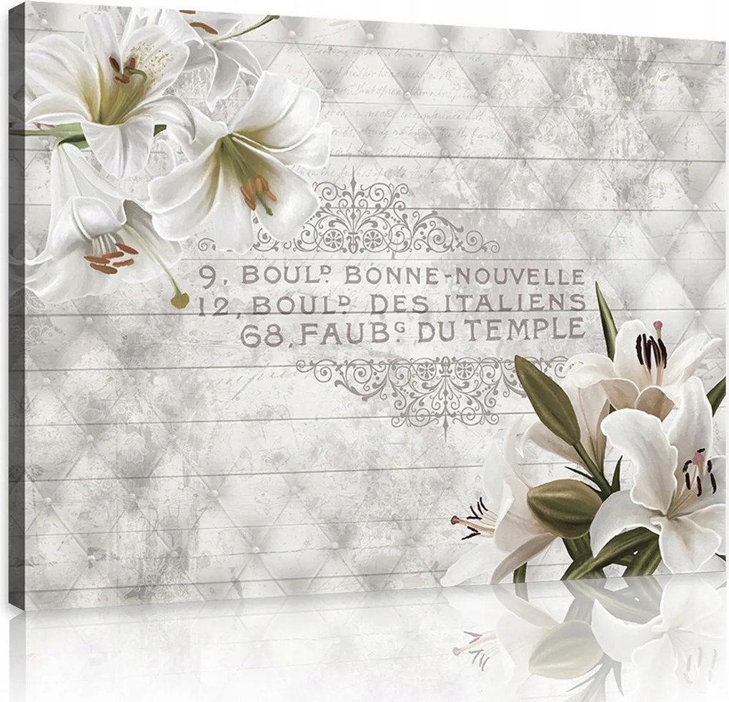 Vászonkép falikép szürke fehér elegáns liliomok 100 x 75