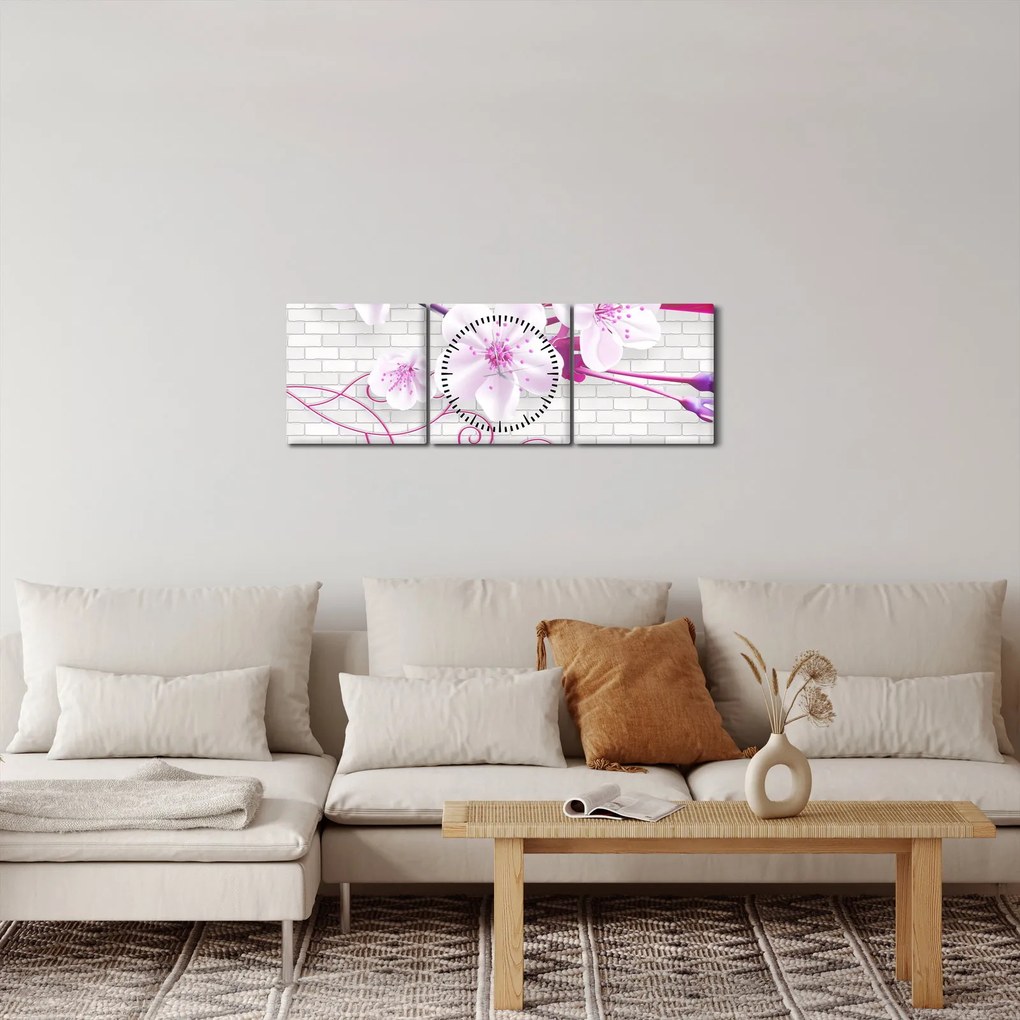 Virággal ellátott gally képe (órával) (90x30 cm)
