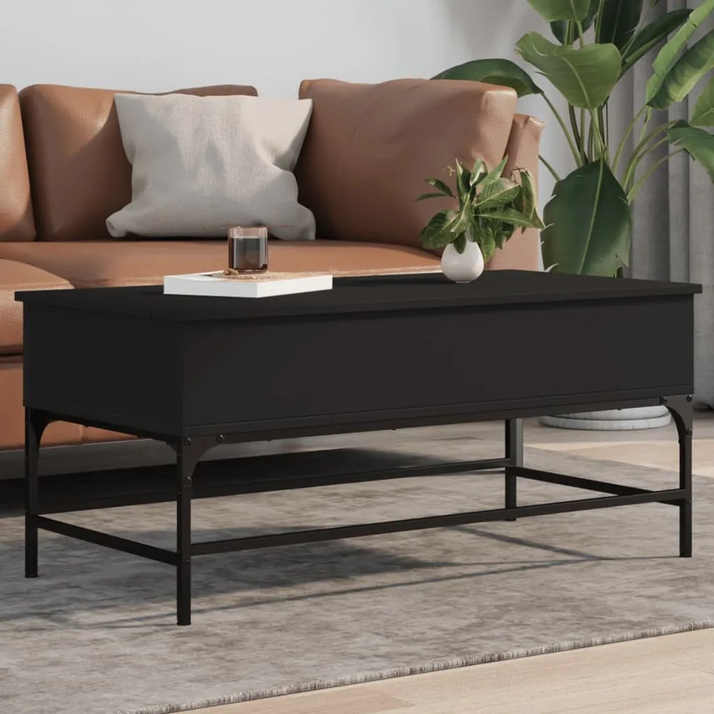 Fekete szerelt fa és fém dohányzóasztal 100 x 50 x 45 cm