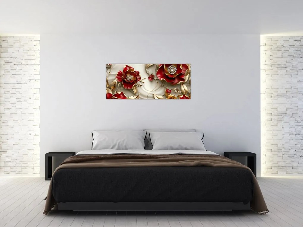 Kép - 3D piros-arany virágok (120x50 cm)