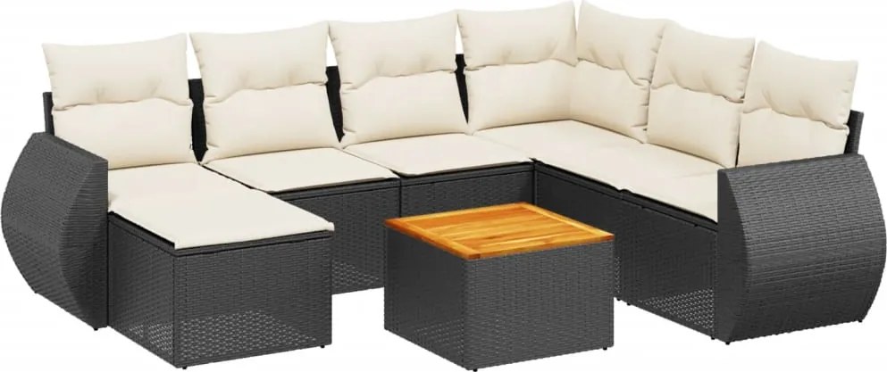 vidaXL 8 részes fekete polyrattan kerti ülőgarnitúra párnákkal