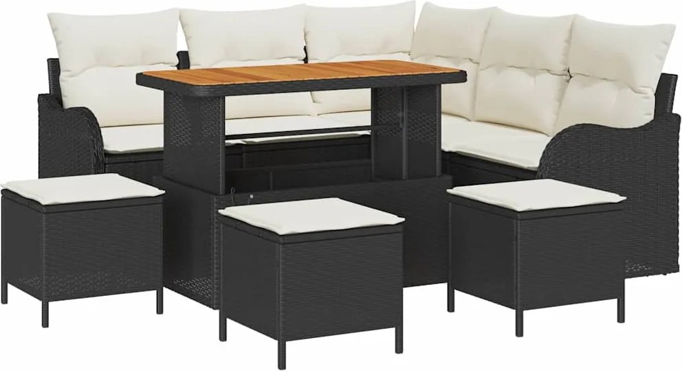 vidaXL Kerti Kanapé Szett párnával tárolóval 9 pcs Fekete és Krém