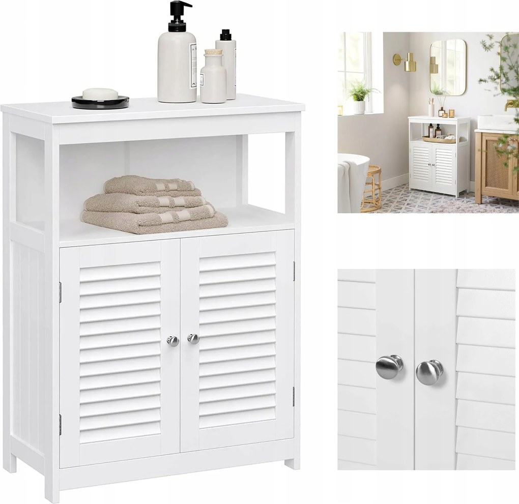 Fürdőszobaszekrény fából, fürdőszobai polc 2 lamellaajtóval, fehér