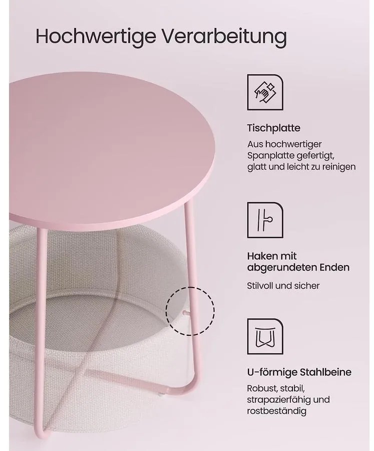 Kerek asztal, kis dohányzóasztal, pasztell rózsaszín-fehér