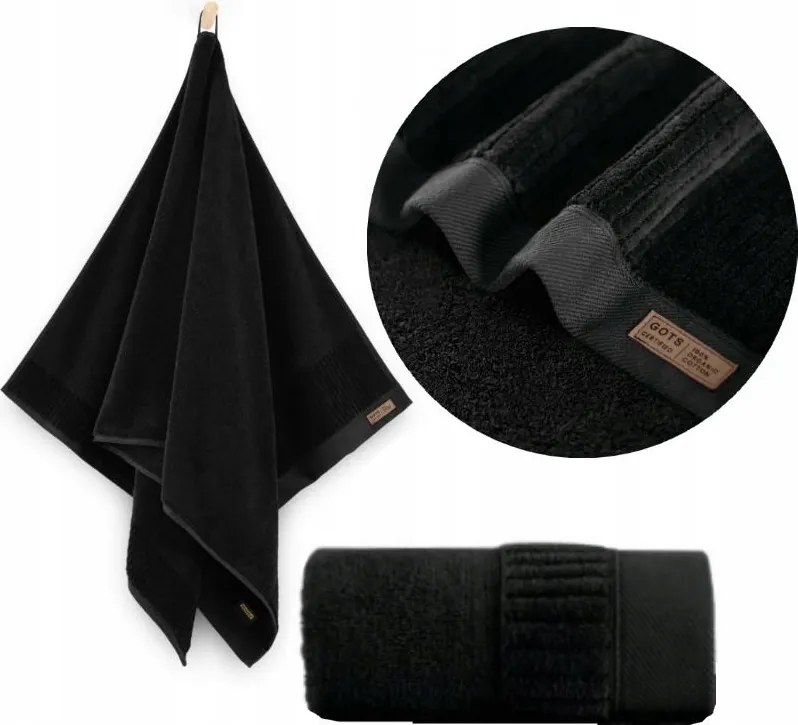 Porto törölköző 70x140 Fekete 600 g/m2 Zwoltex Gots Premium Tanúsítvány