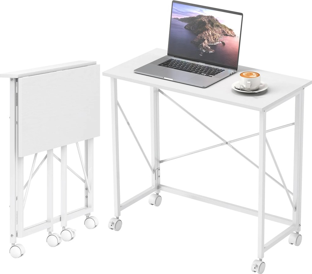 HOMCOM összecsukható gurulós számítógépasztal, 80 x 40 x 75 cm – modern, kompakt íróasztal otthonra és kis terekbe | Aosom