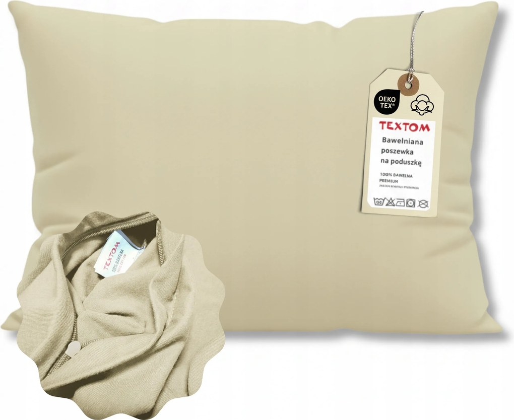 Párnahuzat 100% Pamut Bézs 50x70cm Tömör Boho Rejtett Cipzár