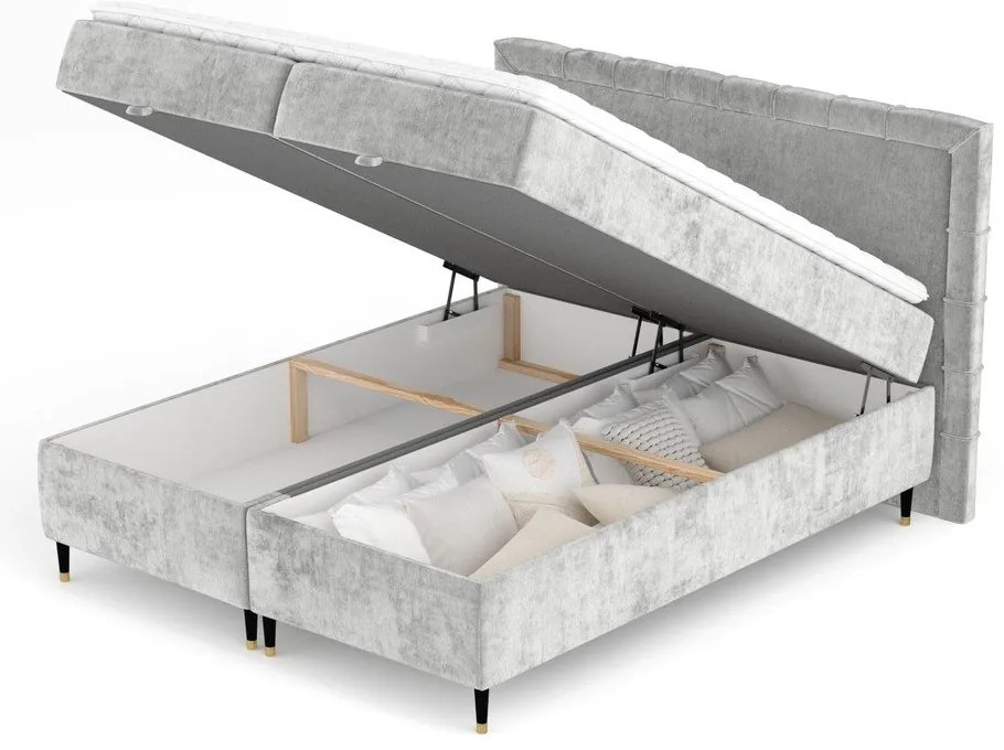 Világosszürke ágyneműtartós boxspring ágy 200x200 cm Voyage – Maison de Rêve
