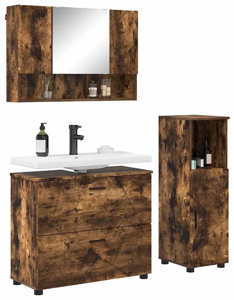 Fürdőszoba bútor szett 3 pcs Füstölt tölgy 76.5 x 35 x 64 cm