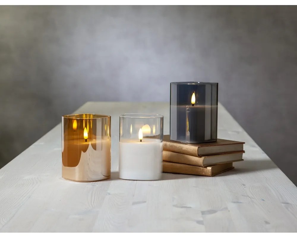 Flamme szürke LED viaszgyertya üvegben, magasság 12,5 cm - Star Trading