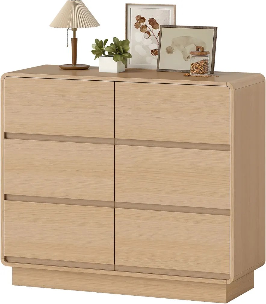 HOMCOM Komód, 6 fiókos büfészekrény, 100 x 38 x 86cm, nappaliba, étkezőbe, natúr fa