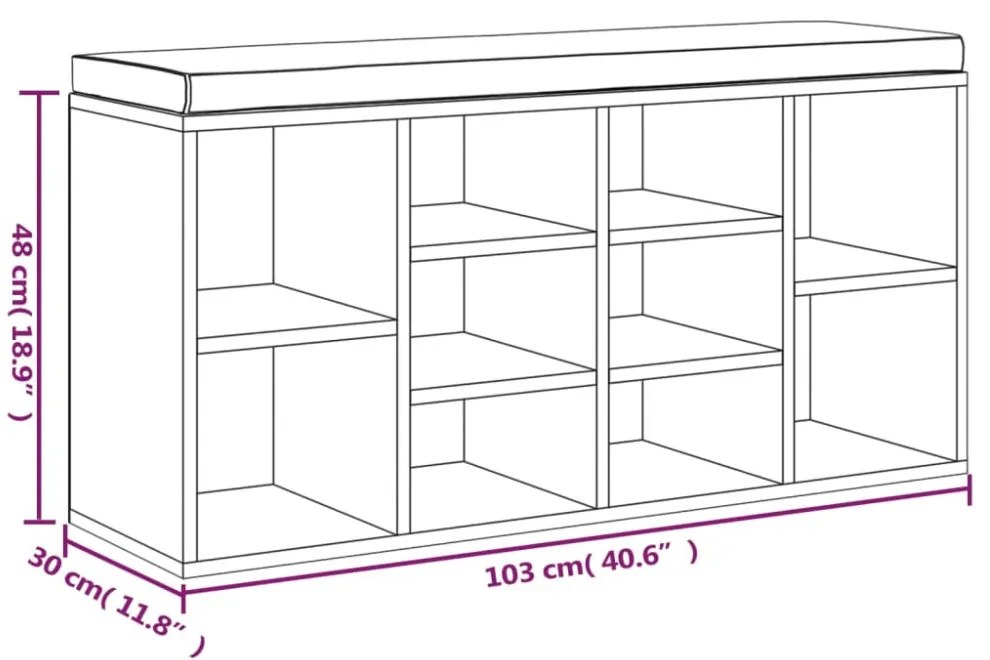 füstös tölgy színű szerelt fa cipőtároló pad 103x30x48 cm