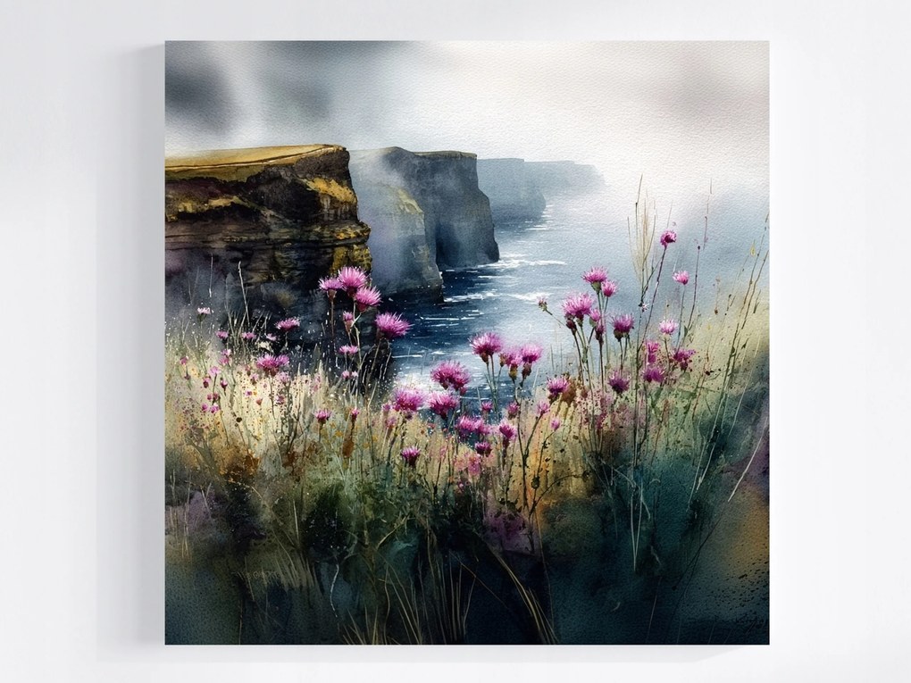 Vászonkép Canvas Tájkép Írország Mohair Sziklák Bogáncs Virágok 40x40
