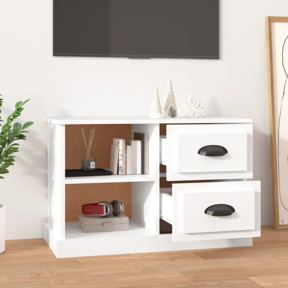 fehér szerelt fa TV-szekrény 73 x 35,5 x 47,5 cm