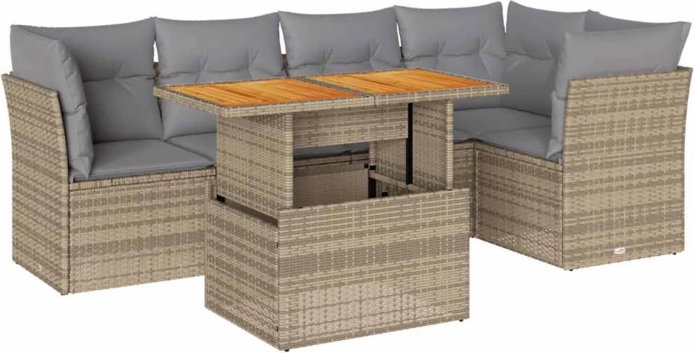 vidaXL 6 részes bézs polyrattan kerti ülőgarnitúra párnával