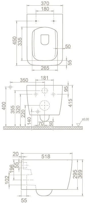 CeraStyle HERA fali WC - MATT SZÜRKE - BEÉPÍTETT bidé funkcióval - perem nélküli