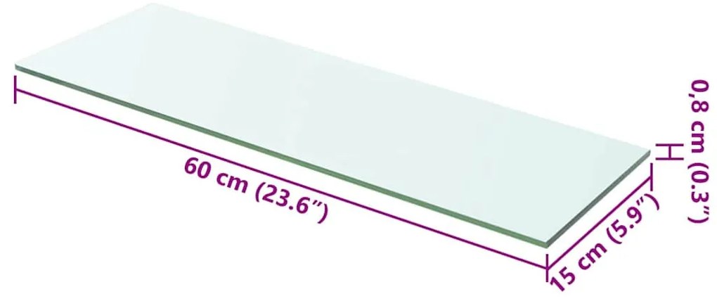 2 db átlátszó üveg paneles polc 60 x 15 cm