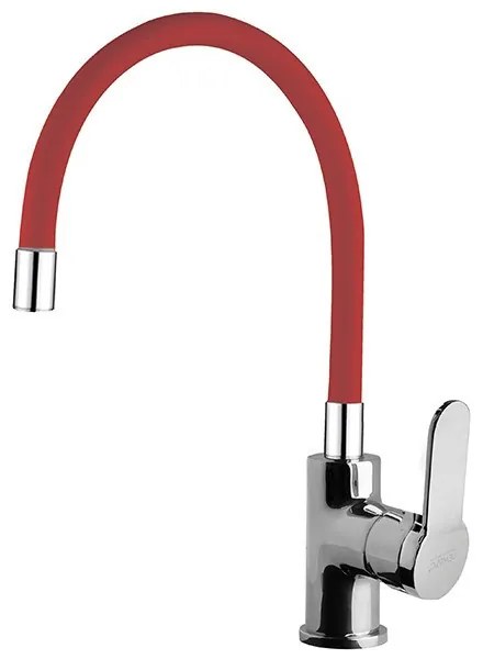 NewArc DOMINO álló mosogató csaptelep króm - PIROS flexibilis kifolyócsővel