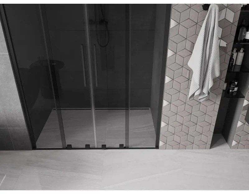 Mexen Velar Duo, tolózuhanyajtó nyitáshoz 150 cm, 8mm szürke üveg, fekete matt, 871-150-000-42-70
