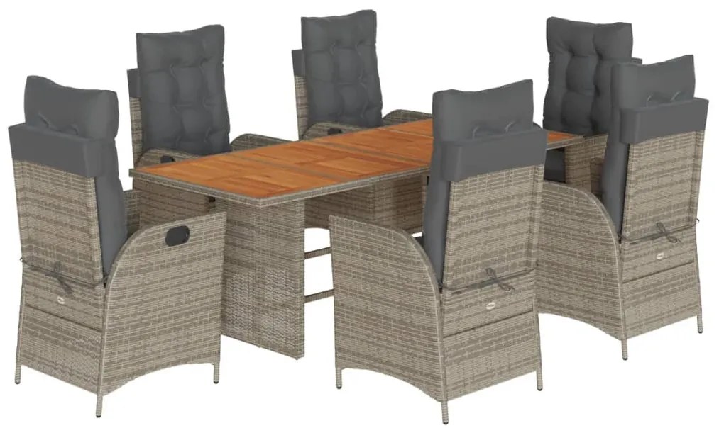 7 részes szürke polyrattan kerti étkezőgarnitúra párnával
