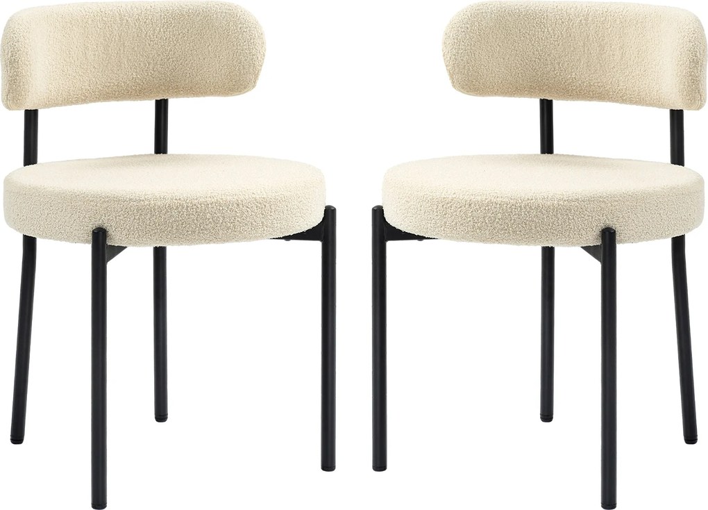 HOMCOM 2 db modern étkezőszék kasmír hatású huzattal és fekete acél lábakkal, részére nappali, étkező vagy hálószoba, bézs | Aosom