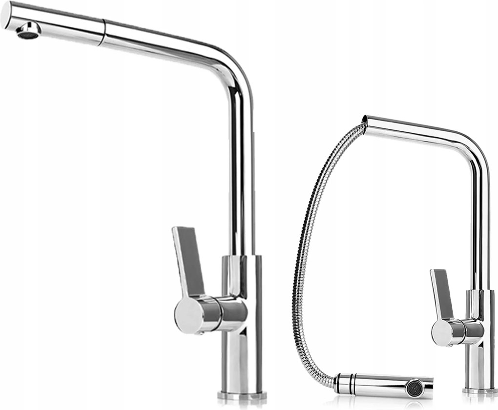 Álló konyhai csaptelep kihúzható és 360°-ban forgatható kifolyócsővel, króm