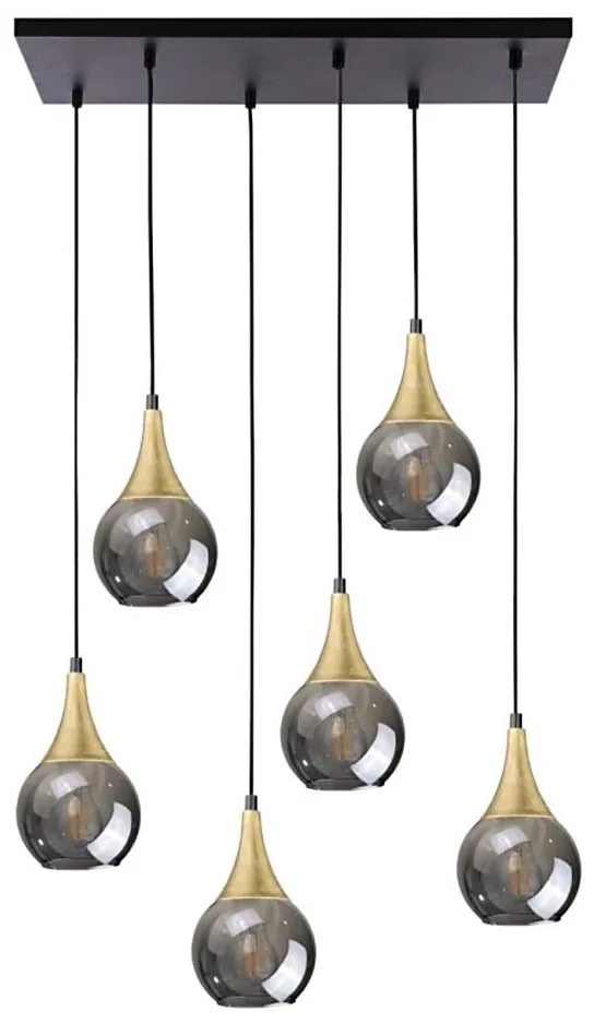 Csillár zsinóron LACRIMA SMOKY 6xE27/60W/230V fekete/arany/füstös fekete