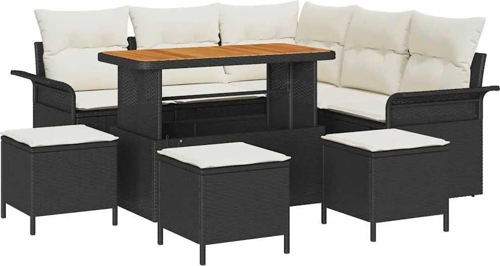 vidaXL Kerti Kanapé Szett párnával 9 pcs Fekete polirattan