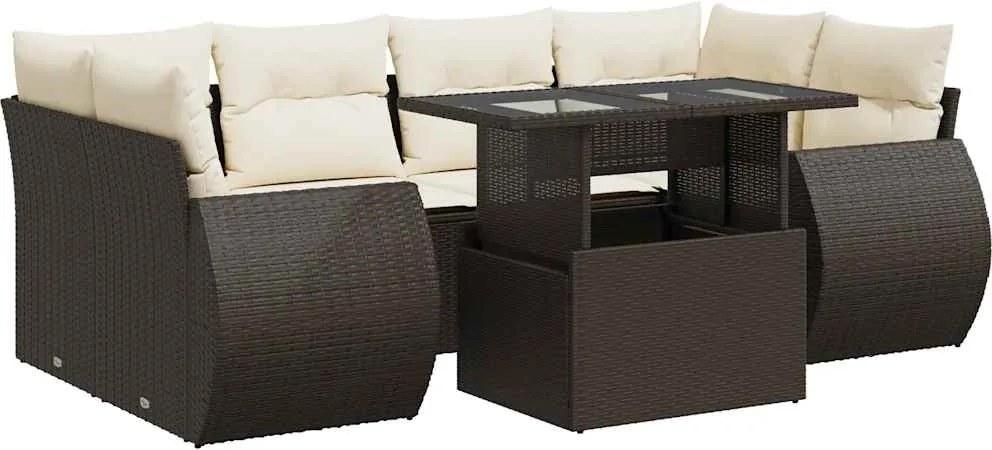 vidaXL 7 részes barna polyrattan kerti ülőgarnitúra párnákkal