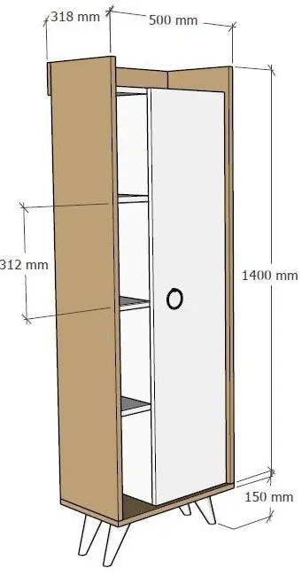 Polcosszekrény Sipadi (tölgy + fehér) . 1094235