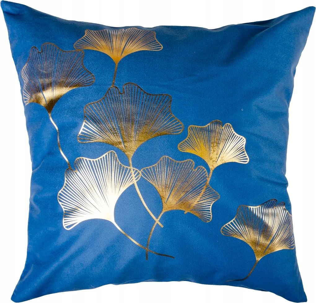 Kék párnahuzat 40x40 ginkgo levél motívummal