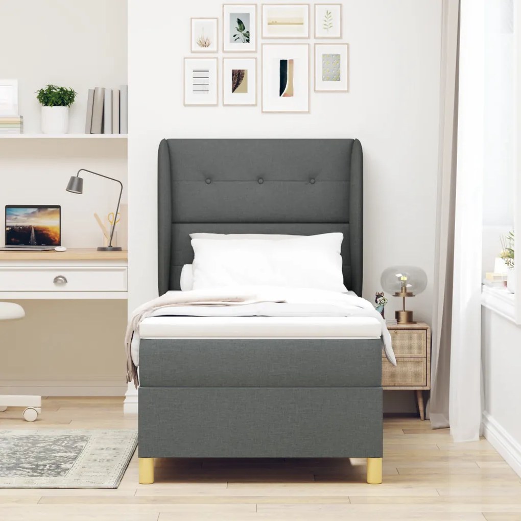 Boxspring Ágy Matracra Sötétszürke 90x200 cm Szövet